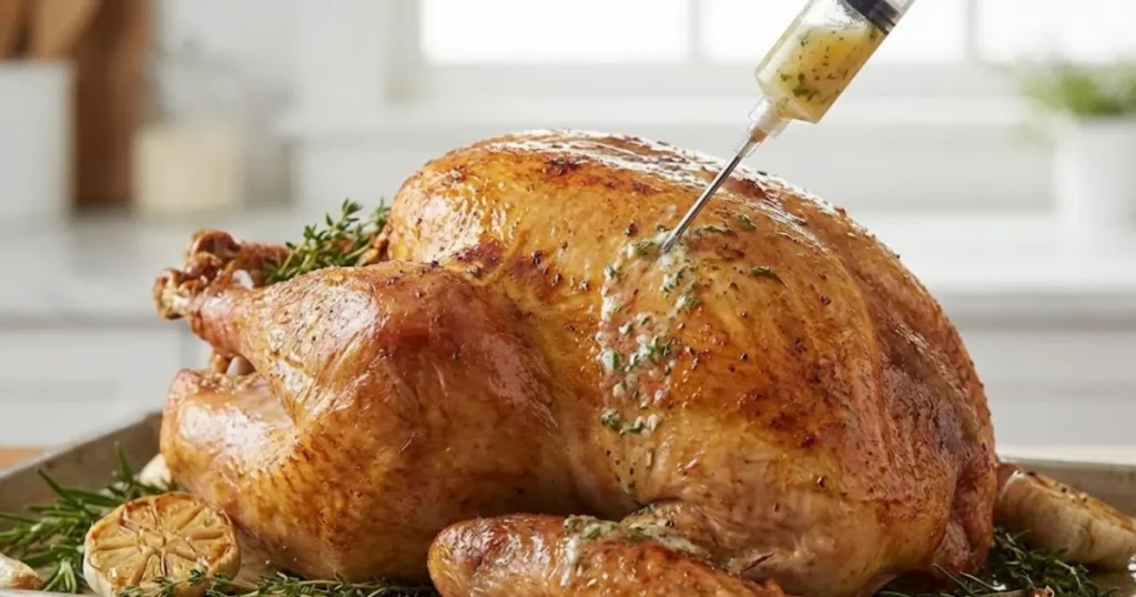 Worried about dryness? This turkey injection recipe ensures every slice of breast meat is juicy and rich with savory butter. Learn where to inject.