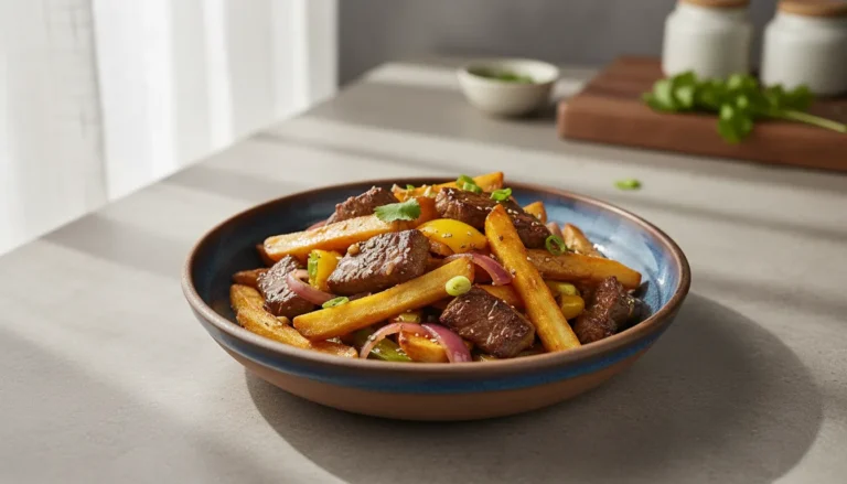Soggy fries? This beef lomo saltado recipe explains exactly when to toss the fries in the wok to keep them crunchy. Learn the timing secret.