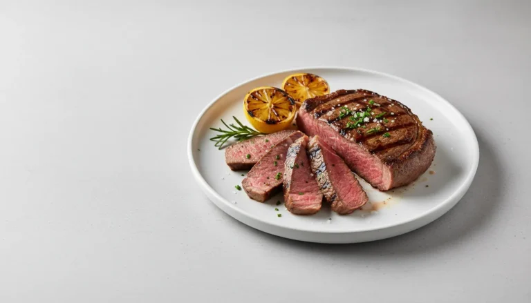Perfectly grilled beef chuck steak garnished with fresh rosemary on a wooden serving board.