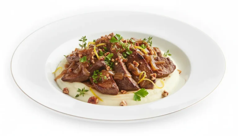 Pan-seared beef liver with caramelized onions and bacon, a savory recipe designed to mask the strong iron taste.