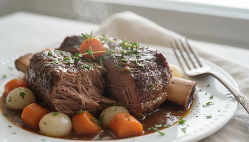 Chewy meat? This beef short ribs recipe slow cooker guide ensures the meat breaks down perfectly until it falls off the bone. Learn the timing.
