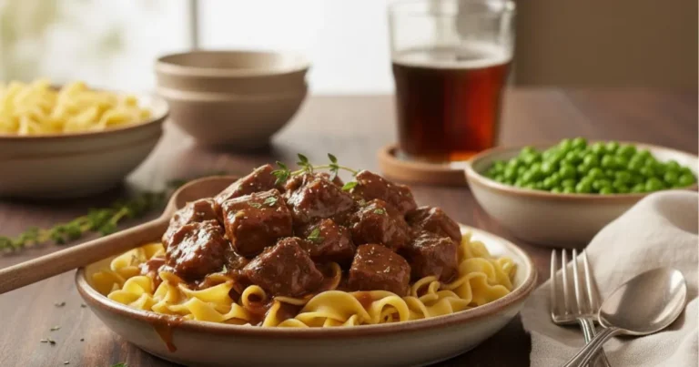 Want thicker sauce? This beef tips and noodles recipe shows you exactly how to get a glossy, coating consistency for your gravy. Learn the roux secret.
