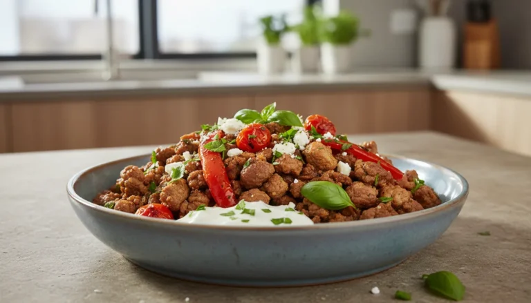 A platter of juicy, seasoned ground turkey served with roasted vegetables, highlighting a moist and healthy recipe.