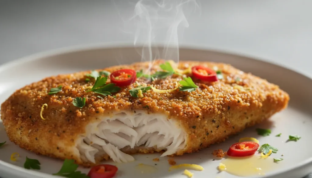 Detailed close-up of flaky, seasoned air fryer cod fillet, demonstrating a healthy fish recipe for dinner.