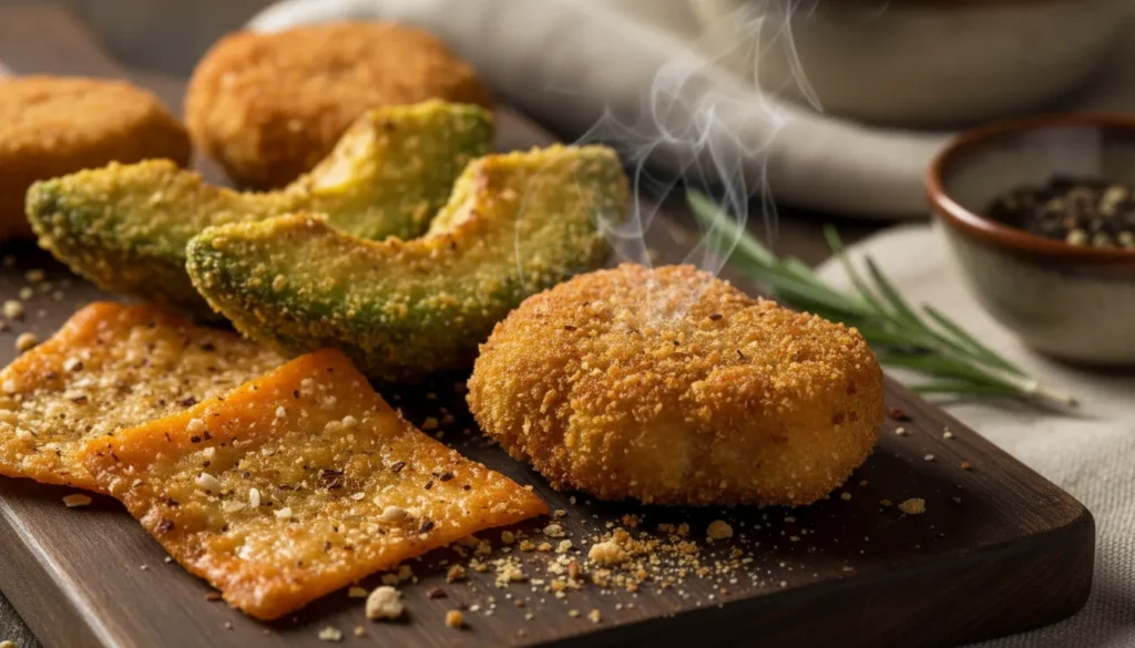 Close-up of crispy, golden-brown keto air fryer cauliflower bites showcasing the seasoned texture and low carb crunch.