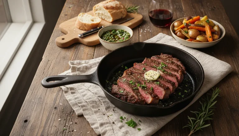 Sliced leftover steak on a plate, showing how to reheat steak without drying it out for a delicious second meal.